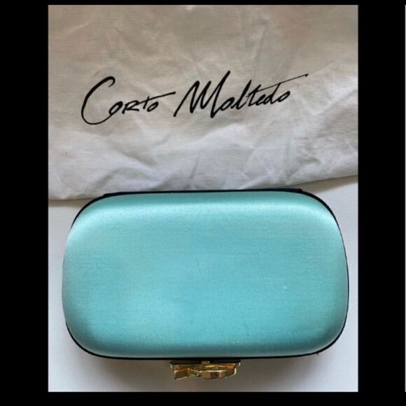CARTO MOLTEDO SUSAN BLUE SATIN CHAIN CLUTCH BAG - Picture 7 of 8